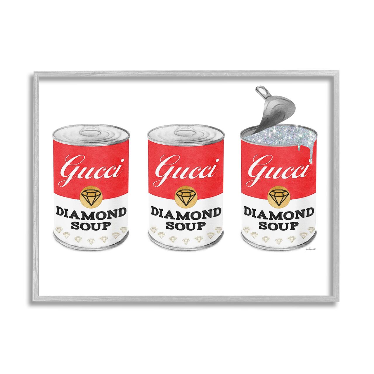 Stupell Industries Condensed Soup Trio Glam Fashion Traditional Red Pop Framed Wall Art